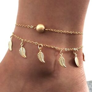 *MARCELLA* Gold Layered Leaf Design Fashion Anklet
